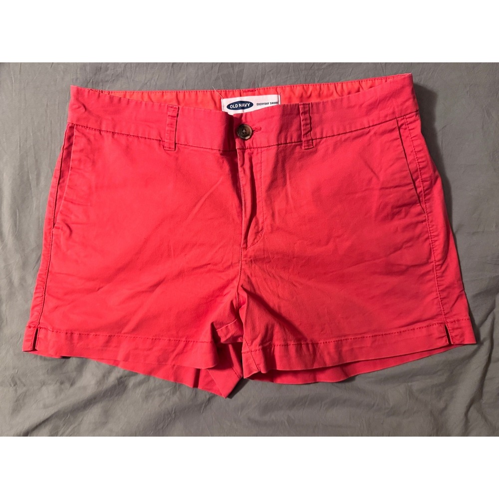 Old Navy Everyday Short Womens 12 Coral Pink Red Chino Cotton Stretch Mid Rise
